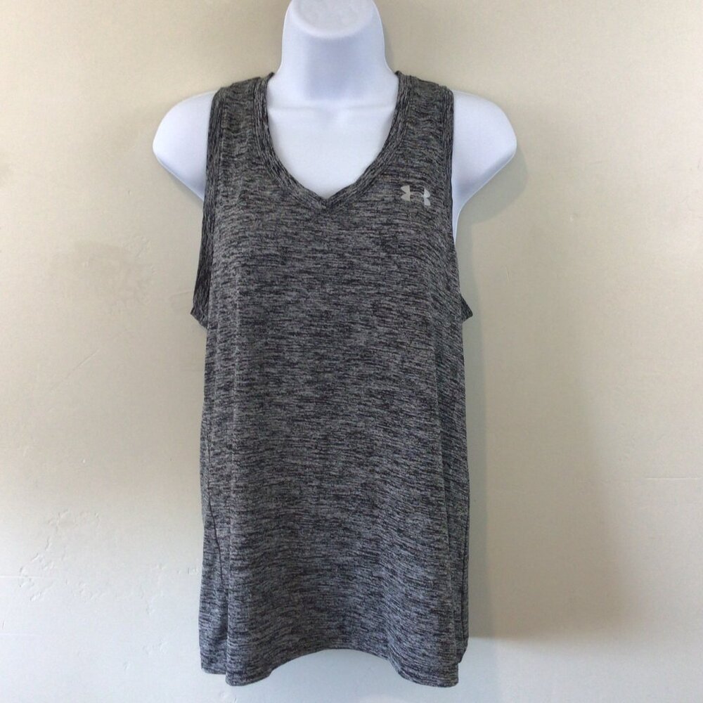 UA Under Armour Loose Fit Heat Gear Heather Gray / Black V neck Tank Top